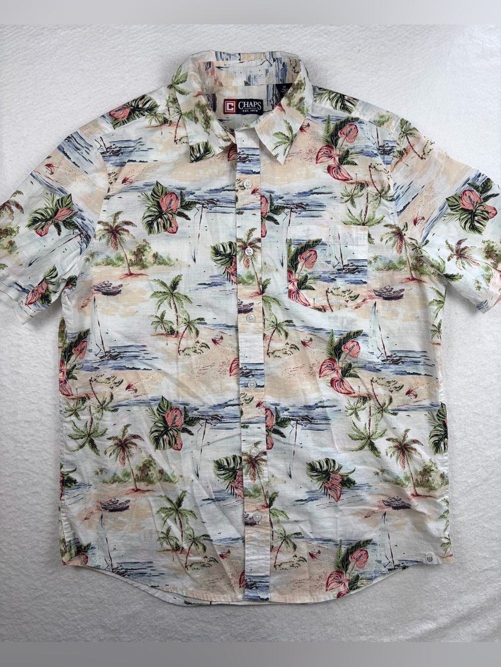 Chaps White Tropical Print Short-Sleeve Button-Down Shirt